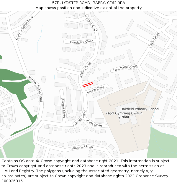 57B, LYDSTEP ROAD, BARRY, CF62 9EA: Location map and indicative extent of plot