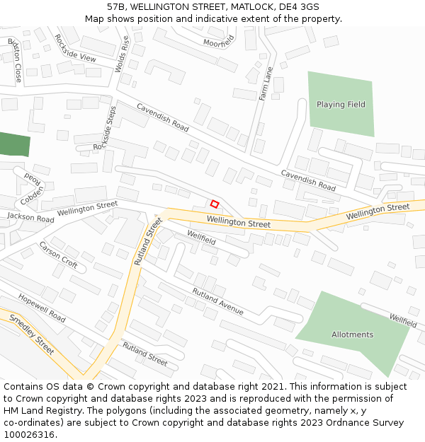 57B, WELLINGTON STREET, MATLOCK, DE4 3GS: Location map and indicative extent of plot