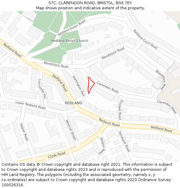 57C, CLARENDON ROAD, BRISTOL, BS6 7EY: Location map and indicative extent of plot