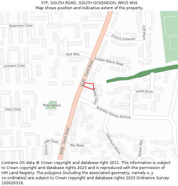 57F, SOUTH ROAD, SOUTH OCKENDON, RM15 6NS: Location map and indicative extent of plot