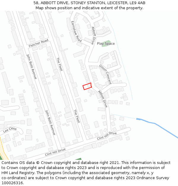 58, ABBOTT DRIVE, STONEY STANTON, LEICESTER, LE9 4AB: Location map and indicative extent of plot