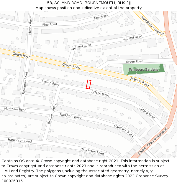 58, ACLAND ROAD, BOURNEMOUTH, BH9 1JJ: Location map and indicative extent of plot