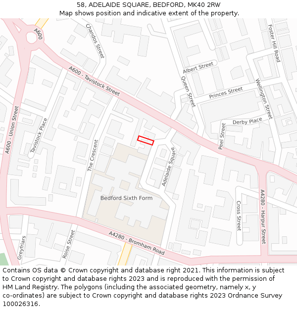 58, ADELAIDE SQUARE, BEDFORD, MK40 2RW: Location map and indicative extent of plot