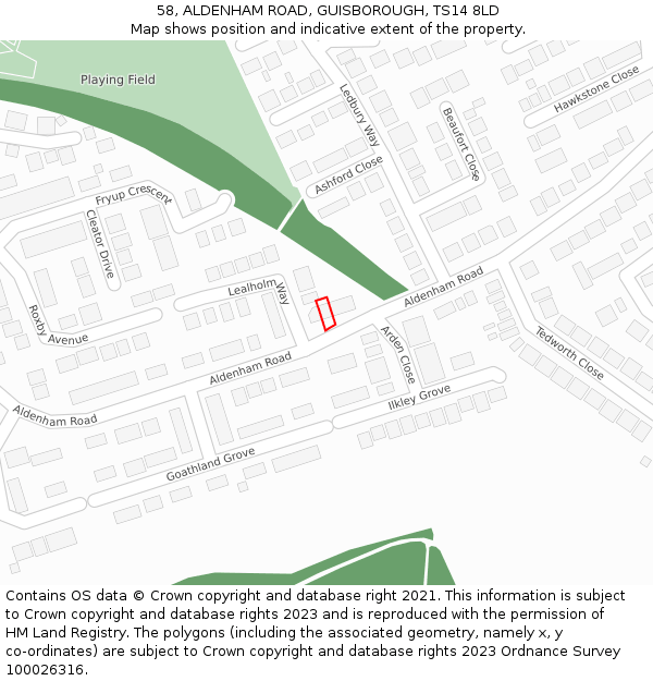 58, ALDENHAM ROAD, GUISBOROUGH, TS14 8LD: Location map and indicative extent of plot