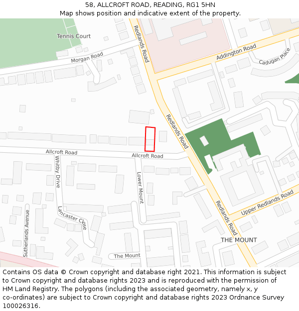 58, ALLCROFT ROAD, READING, RG1 5HN: Location map and indicative extent of plot