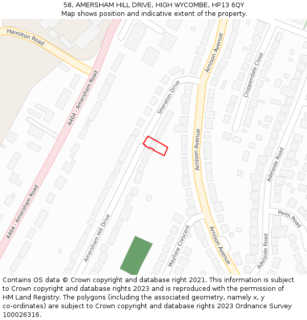 58, AMERSHAM HILL DRIVE, HIGH WYCOMBE, HP13 6QY: Location map and indicative extent of plot