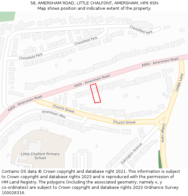 58, AMERSHAM ROAD, LITTLE CHALFONT, AMERSHAM, HP6 6SN: Location map and indicative extent of plot