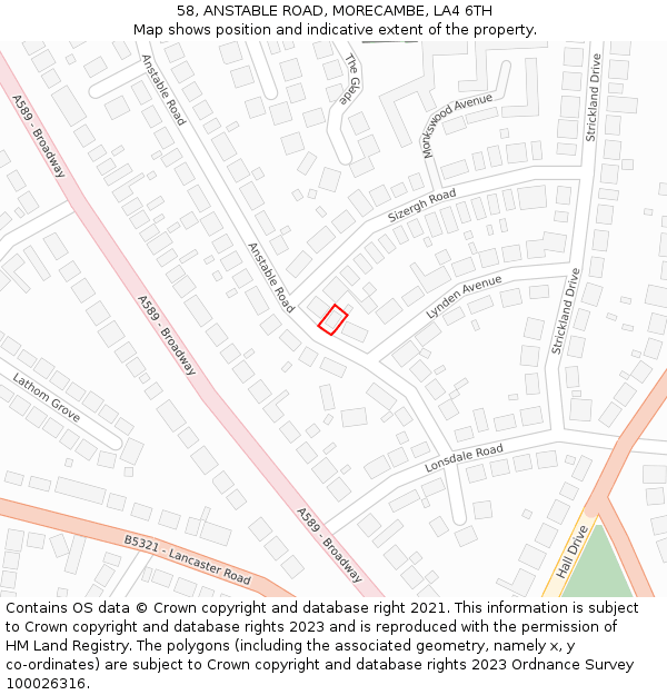 58, ANSTABLE ROAD, MORECAMBE, LA4 6TH: Location map and indicative extent of plot