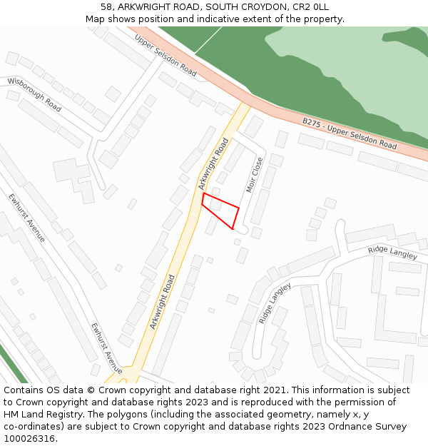 58, ARKWRIGHT ROAD, SOUTH CROYDON, CR2 0LL: Location map and indicative extent of plot