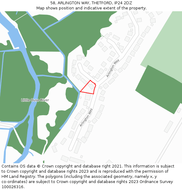 58, ARLINGTON WAY, THETFORD, IP24 2DZ: Location map and indicative extent of plot