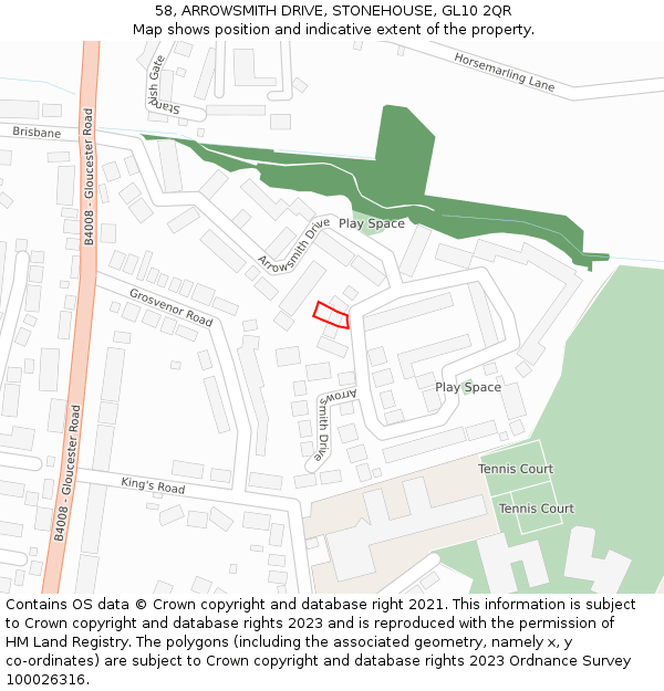 58, ARROWSMITH DRIVE, STONEHOUSE, GL10 2QR: Location map and indicative extent of plot