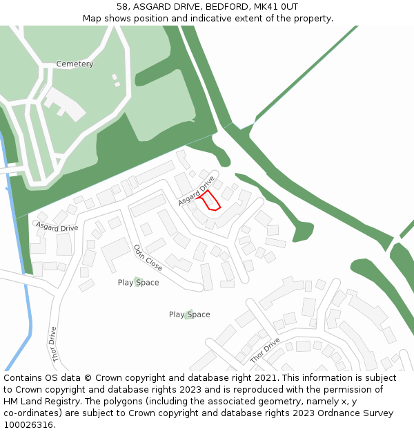 58, ASGARD DRIVE, BEDFORD, MK41 0UT: Location map and indicative extent of plot