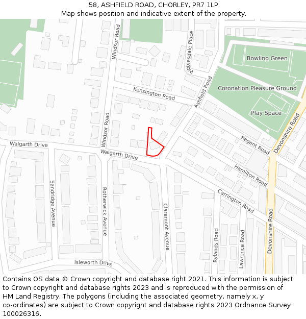 58, ASHFIELD ROAD, CHORLEY, PR7 1LP: Location map and indicative extent of plot