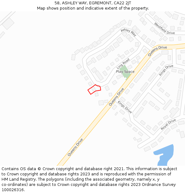 58, ASHLEY WAY, EGREMONT, CA22 2JT: Location map and indicative extent of plot