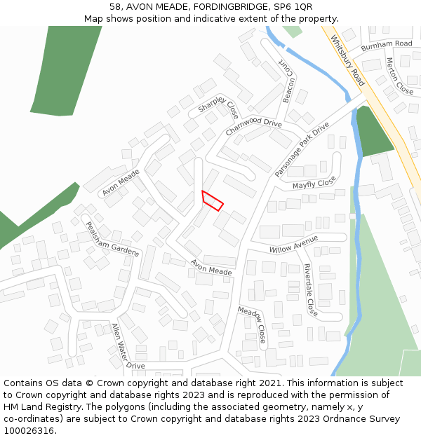 58, AVON MEADE, FORDINGBRIDGE, SP6 1QR: Location map and indicative extent of plot