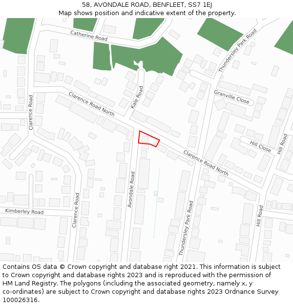 58, AVONDALE ROAD, BENFLEET, SS7 1EJ: Location map and indicative extent of plot