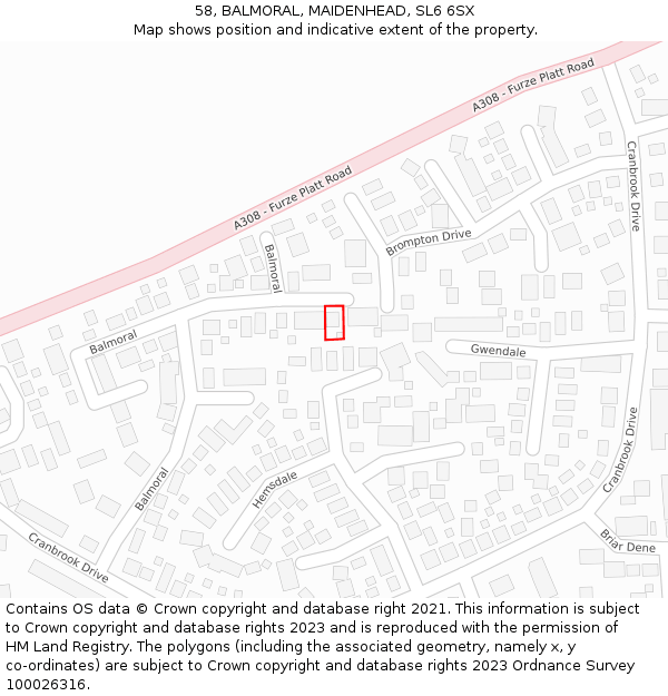 58, BALMORAL, MAIDENHEAD, SL6 6SX: Location map and indicative extent of plot