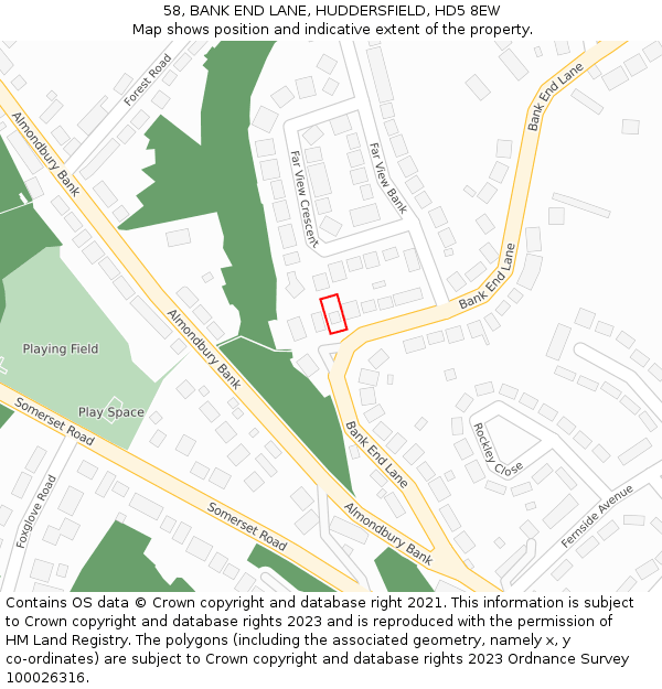 58, BANK END LANE, HUDDERSFIELD, HD5 8EW: Location map and indicative extent of plot