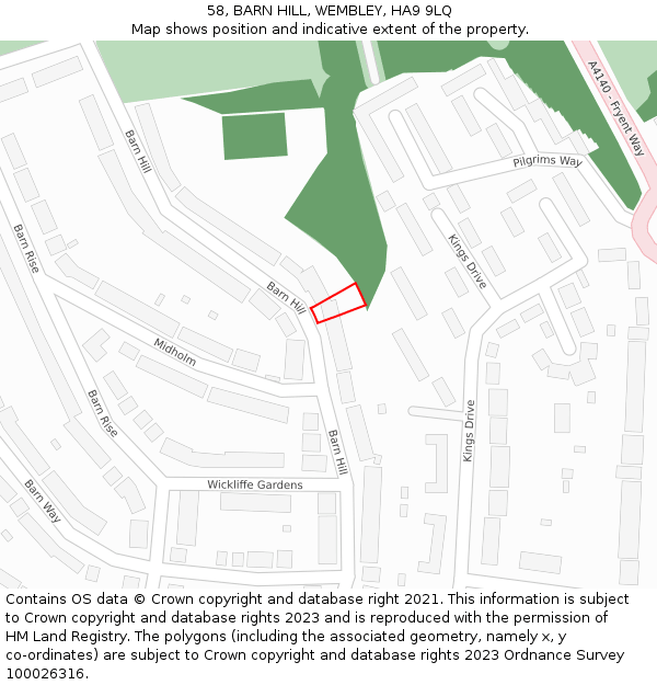 58, BARN HILL, WEMBLEY, HA9 9LQ: Location map and indicative extent of plot