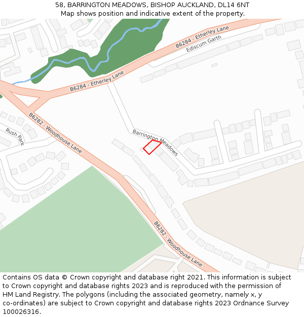 58, BARRINGTON MEADOWS, BISHOP AUCKLAND, DL14 6NT: Location map and indicative extent of plot