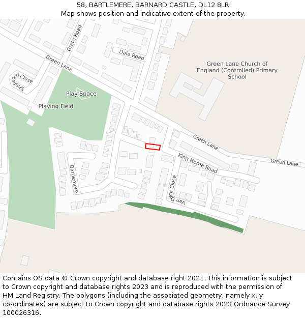 58, BARTLEMERE, BARNARD CASTLE, DL12 8LR: Location map and indicative extent of plot