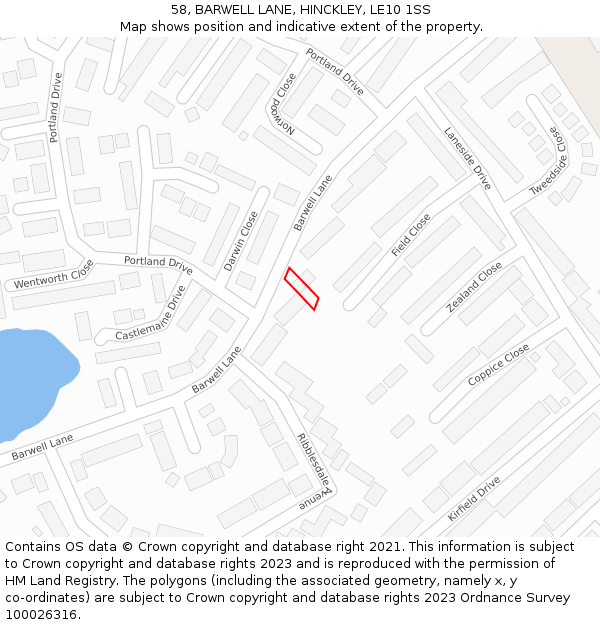 58, BARWELL LANE, HINCKLEY, LE10 1SS: Location map and indicative extent of plot