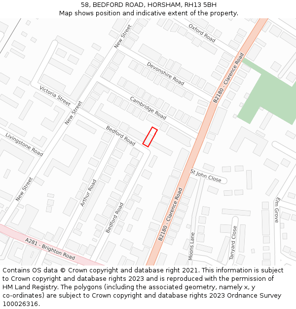 58, BEDFORD ROAD, HORSHAM, RH13 5BH: Location map and indicative extent of plot