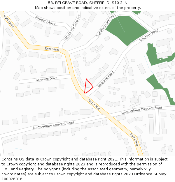 58, BELGRAVE ROAD, SHEFFIELD, S10 3LN: Location map and indicative extent of plot