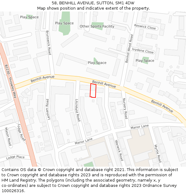58, BENHILL AVENUE, SUTTON, SM1 4DW: Location map and indicative extent of plot