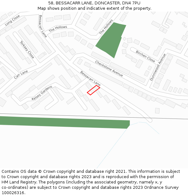 58, BESSACARR LANE, DONCASTER, DN4 7PU: Location map and indicative extent of plot