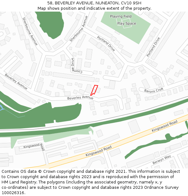 58, BEVERLEY AVENUE, NUNEATON, CV10 9SH: Location map and indicative extent of plot