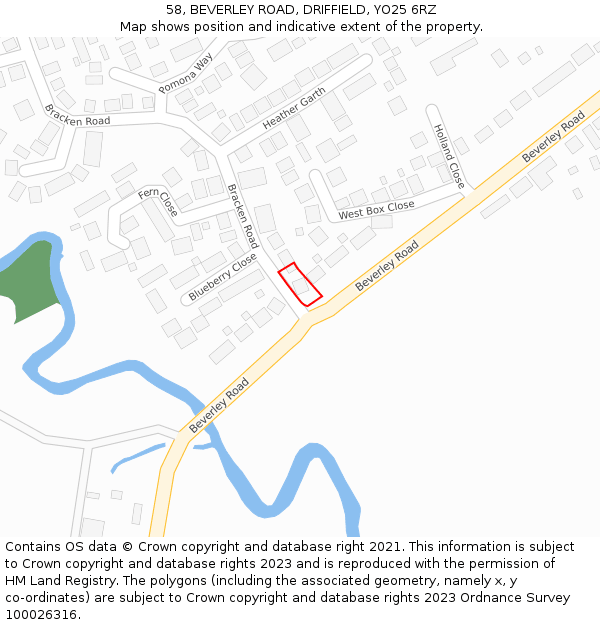 58, BEVERLEY ROAD, DRIFFIELD, YO25 6RZ: Location map and indicative extent of plot