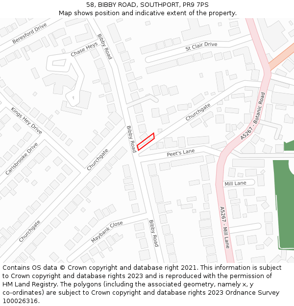 58, BIBBY ROAD, SOUTHPORT, PR9 7PS: Location map and indicative extent of plot