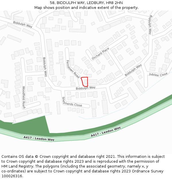 58, BIDDULPH WAY, LEDBURY, HR8 2HN: Location map and indicative extent of plot