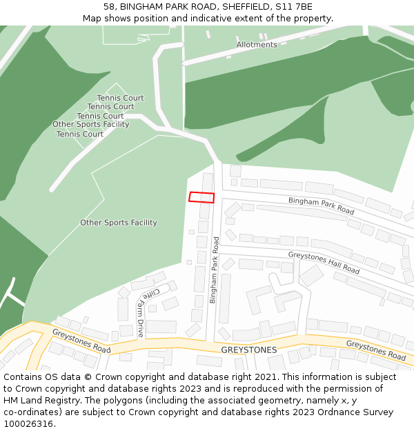 58, BINGHAM PARK ROAD, SHEFFIELD, S11 7BE: Location map and indicative extent of plot