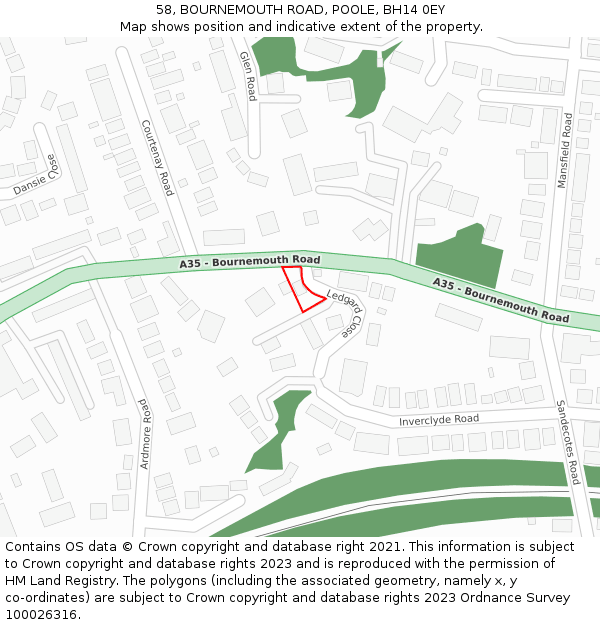 58, BOURNEMOUTH ROAD, POOLE, BH14 0EY: Location map and indicative extent of plot