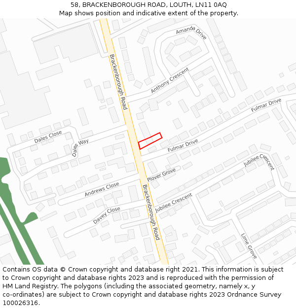 58, BRACKENBOROUGH ROAD, LOUTH, LN11 0AQ: Location map and indicative extent of plot