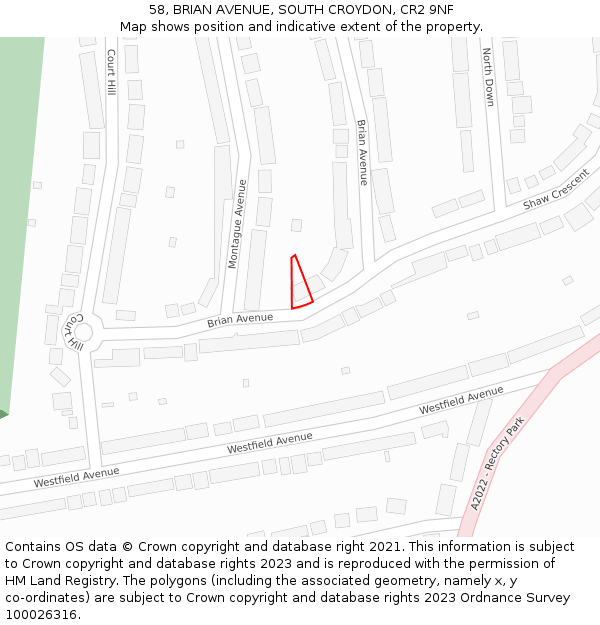 58, BRIAN AVENUE, SOUTH CROYDON, CR2 9NF: Location map and indicative extent of plot