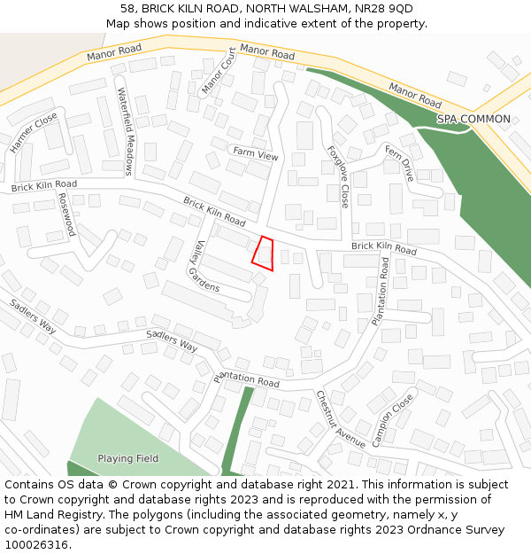 58, BRICK KILN ROAD, NORTH WALSHAM, NR28 9QD: Location map and indicative extent of plot
