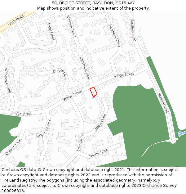 58, BRIDGE STREET, BASILDON, SS15 4AY: Location map and indicative extent of plot