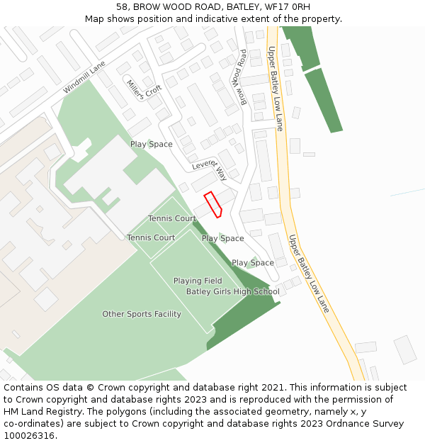 58, BROW WOOD ROAD, BATLEY, WF17 0RH: Location map and indicative extent of plot