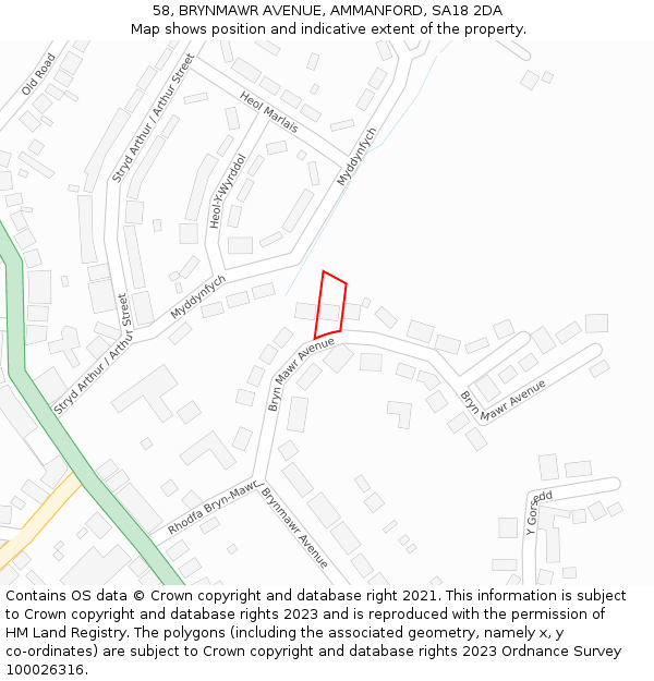 58, BRYNMAWR AVENUE, AMMANFORD, SA18 2DA: Location map and indicative extent of plot