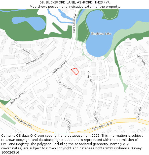 58, BUCKSFORD LANE, ASHFORD, TN23 4YR: Location map and indicative extent of plot