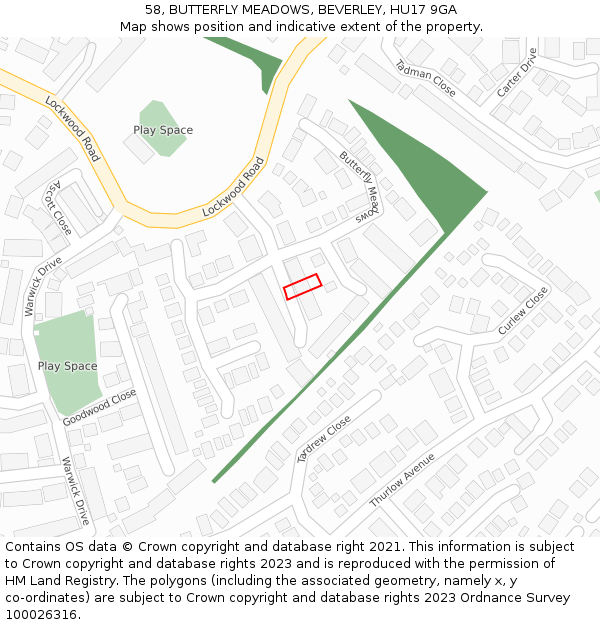 58, BUTTERFLY MEADOWS, BEVERLEY, HU17 9GA: Location map and indicative extent of plot