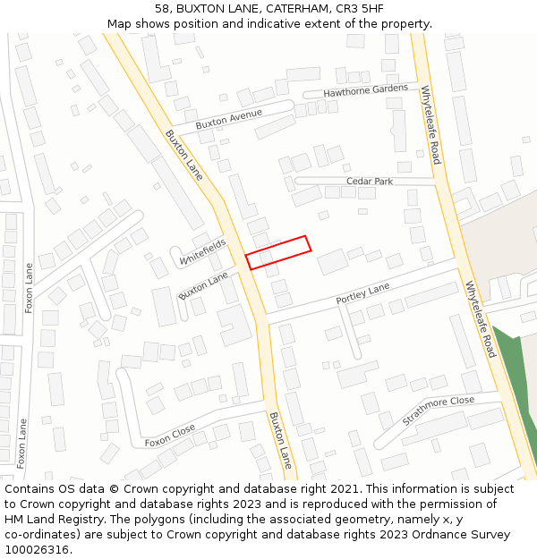 58, BUXTON LANE, CATERHAM, CR3 5HF: Location map and indicative extent of plot