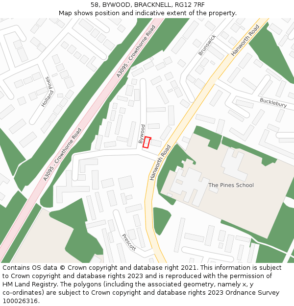 58, BYWOOD, BRACKNELL, RG12 7RF: Location map and indicative extent of plot