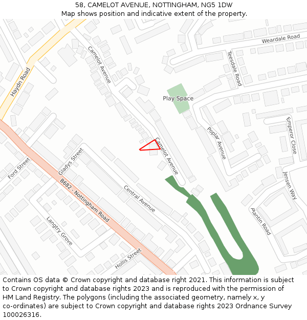 58, CAMELOT AVENUE, NOTTINGHAM, NG5 1DW: Location map and indicative extent of plot