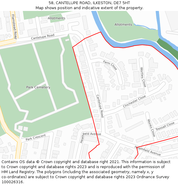 58, CANTELUPE ROAD, ILKESTON, DE7 5HT: Location map and indicative extent of plot