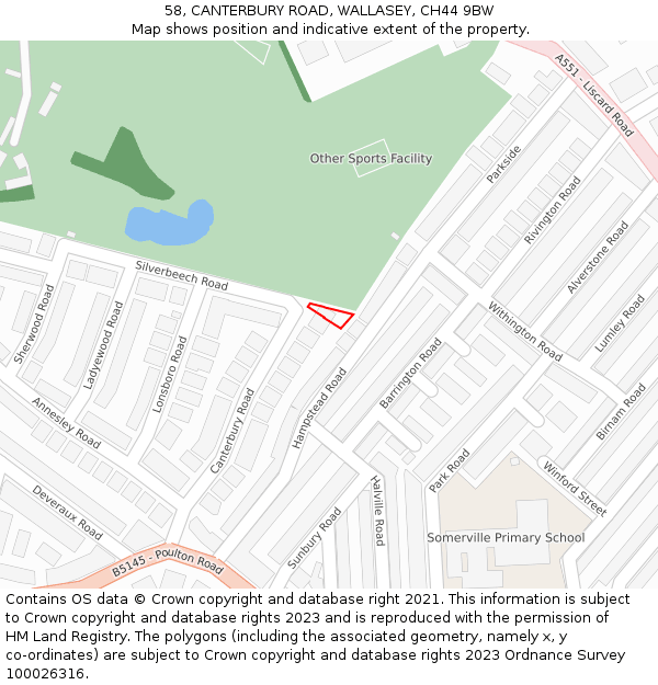 58, CANTERBURY ROAD, WALLASEY, CH44 9BW: Location map and indicative extent of plot