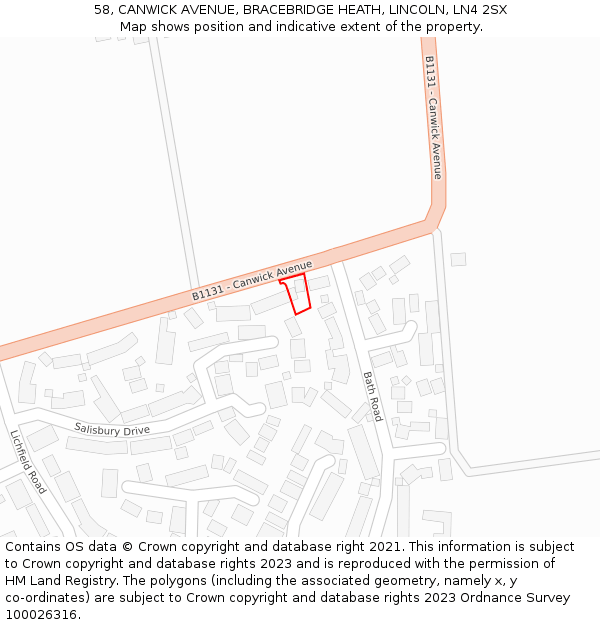 58, CANWICK AVENUE, BRACEBRIDGE HEATH, LINCOLN, LN4 2SX: Location map and indicative extent of plot